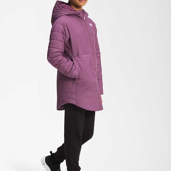 SOLD!! North Face Mossbud Swirl Pikes Purple Reversible Jacket Girls XL (18) NWT - Picture 3 of 16